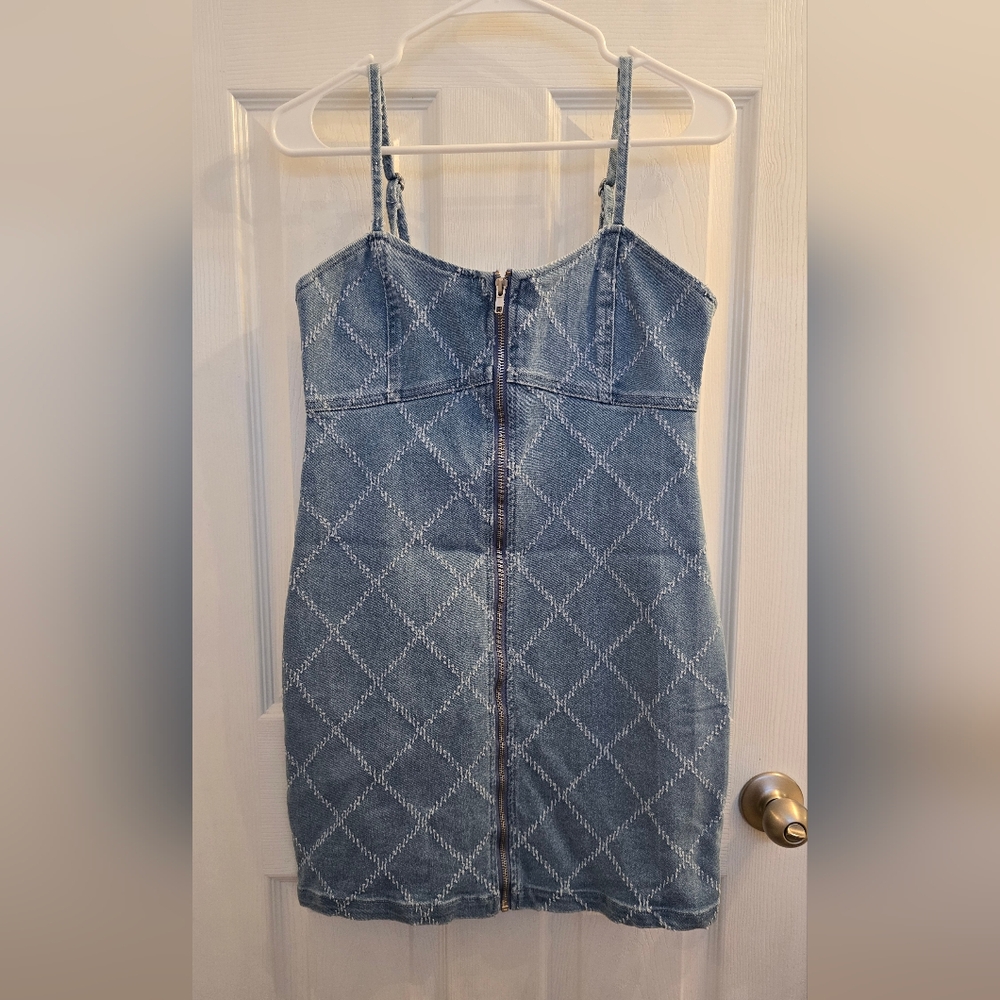 Forever 21 Blue Denim Zip-Front Mini Dress